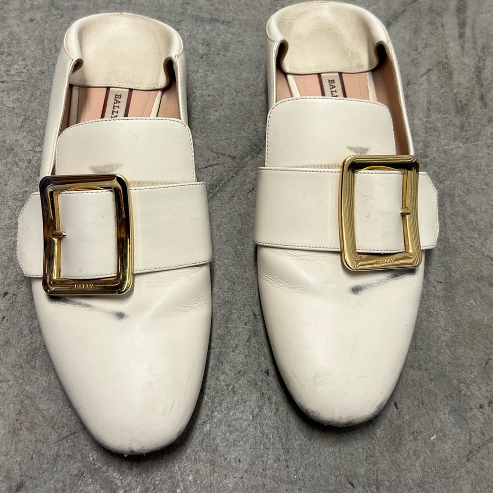 Bally Women's White Loafers with Gold Buckle size 38